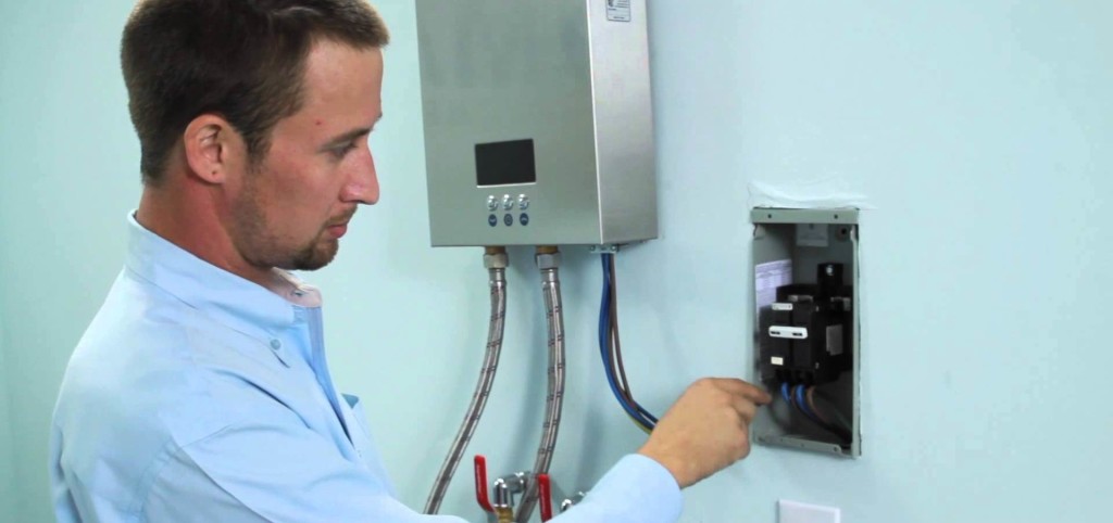 man fixing heater