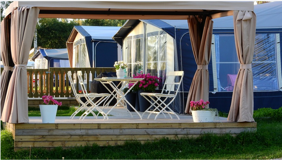 a pergola with side covers